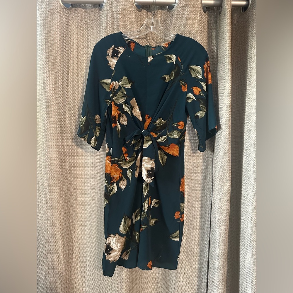 Chic Floral Midi Dress in Teal and Orange